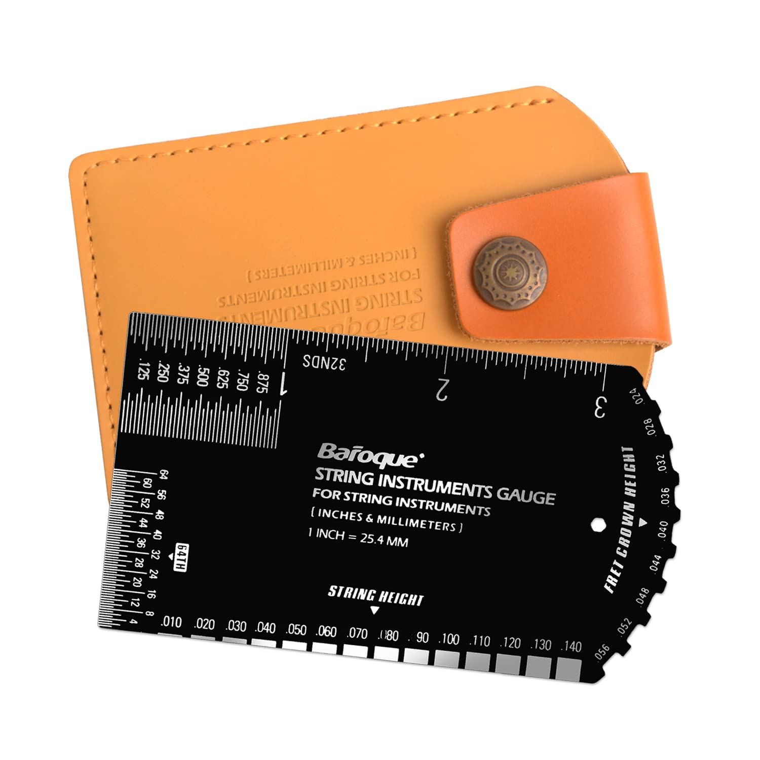 String Action Gauge Ruler, Guitar Set Up Gauge,Multifunctional Guitar Fret Rocker Luthier Tool With Thick Leather Case,Precise E